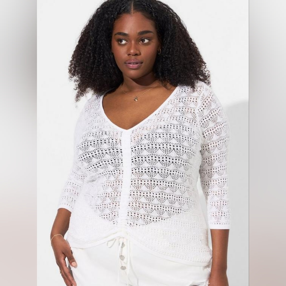 Open Stitch Pullover V-Neck Cinched Front Sweater - SIZE 00 (D5-6)